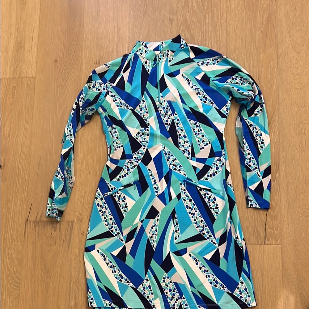 Geometric Blue and Green Dress